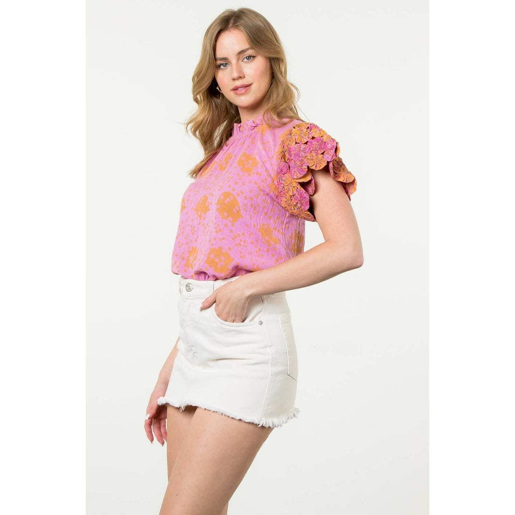 Handmade Flower Embellished Sleeve Top
