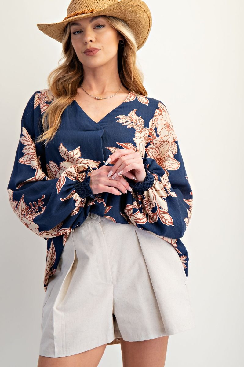Printed V-neck Top