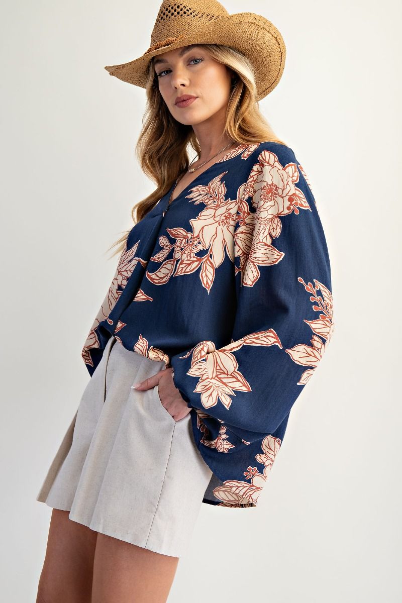 Printed V-neck Top