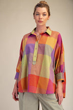 PLAID PATTERNED BUTTON DOWN OVERSIZED SHIRT