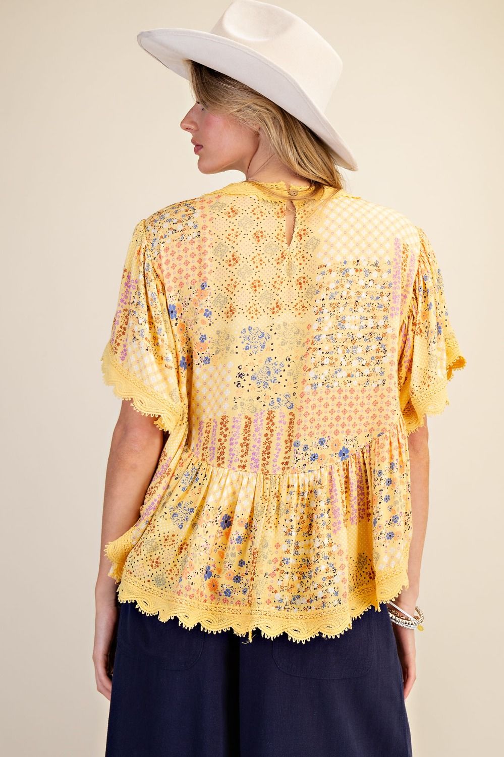 PATCHWORK PRINTED GAUZE PONCHO TOP