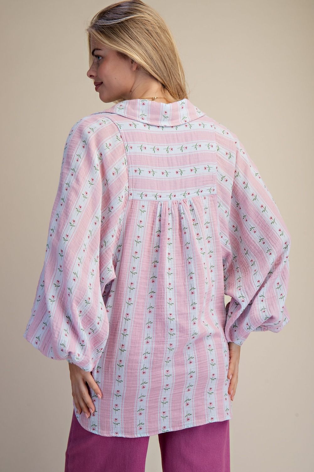 WALL PAPER PRINTED COTTON GAUZE WASHED SHIRT