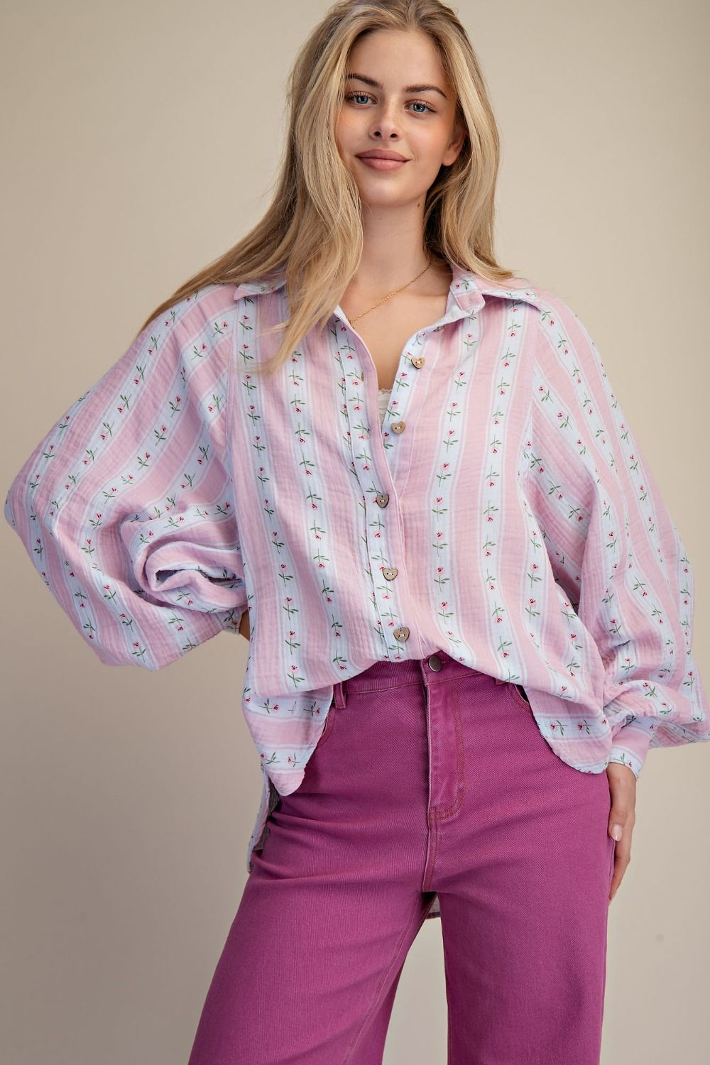 WALL PAPER PRINTED COTTON GAUZE WASHED SHIRT