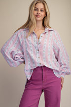 WALL PAPER PRINTED COTTON GAUZE WASHED SHIRT
