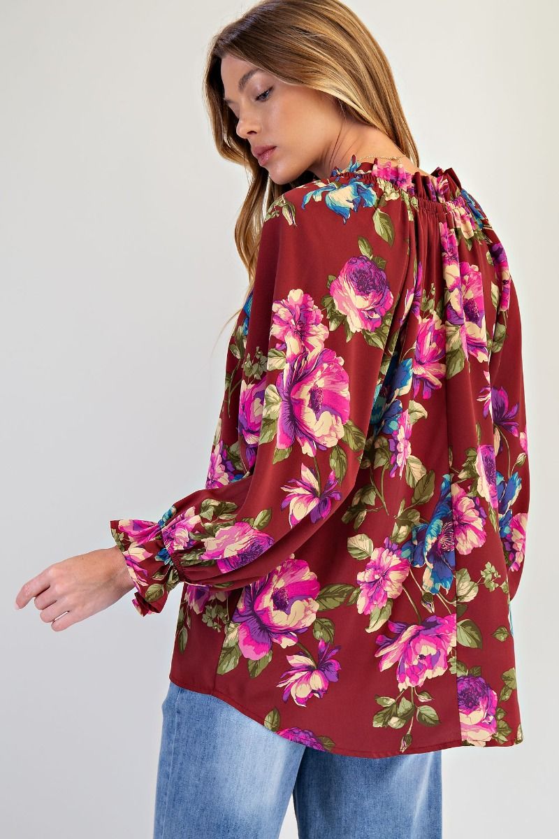 FLORAL PRINTED WOOL PEACH TOP