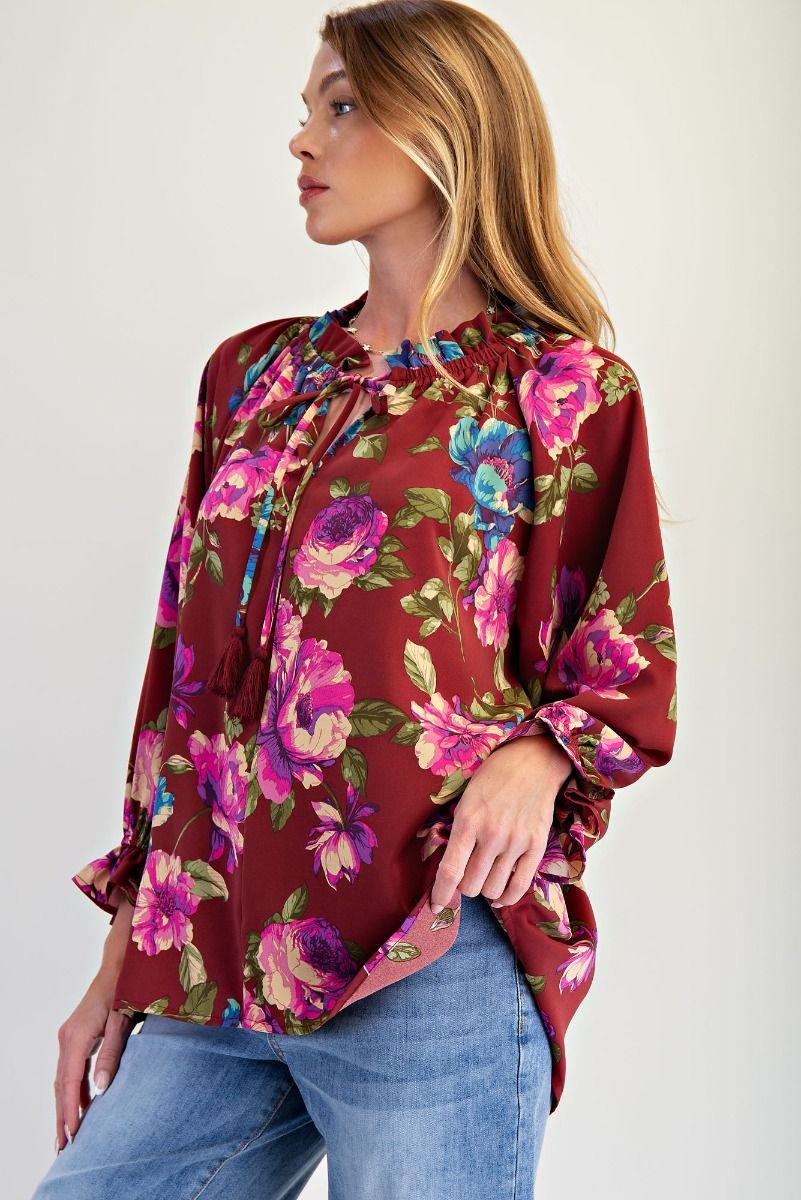 FLORAL PRINTED WOOL PEACH TOP