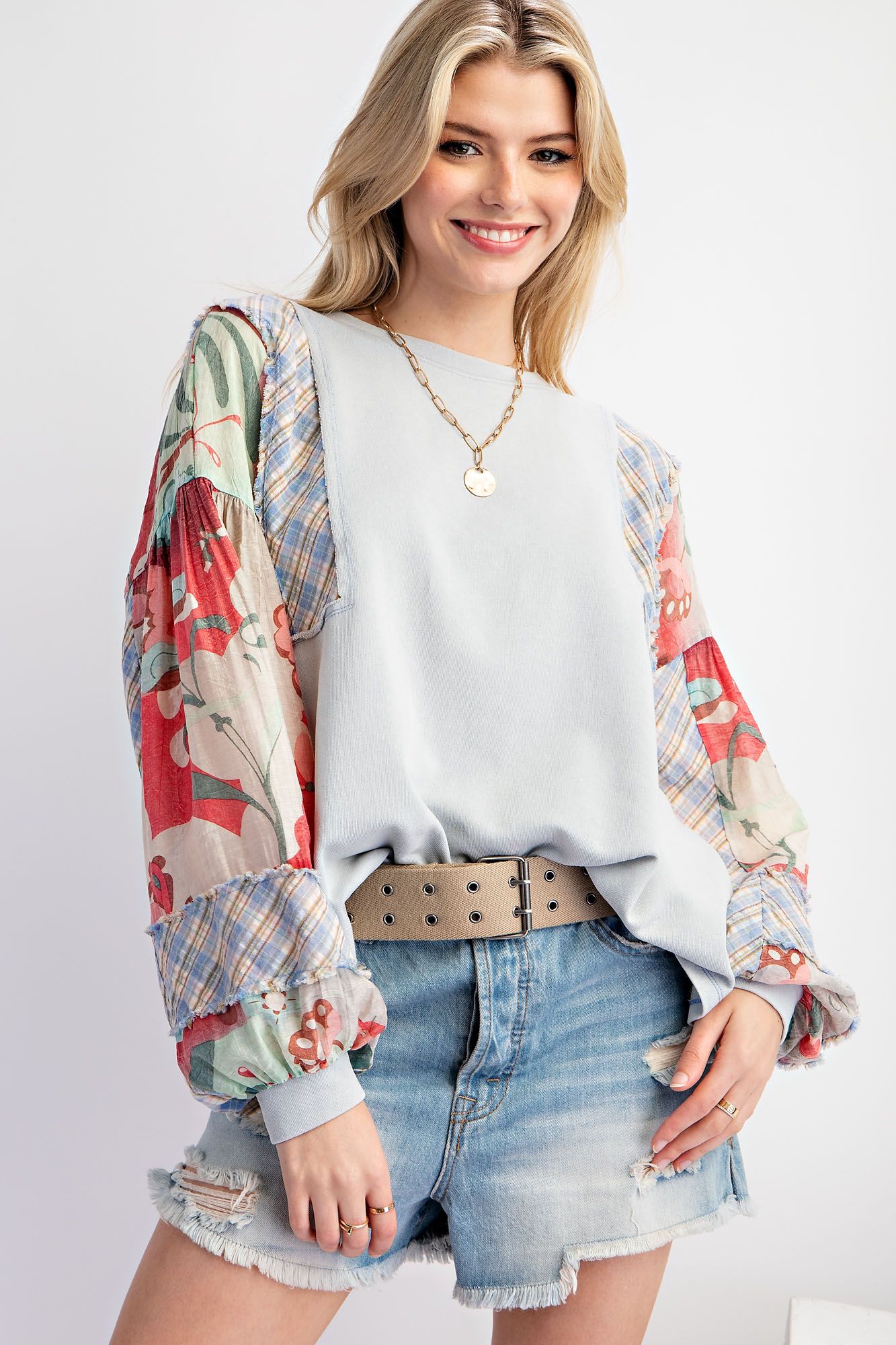 Floral Sky Mixed Media Blouse