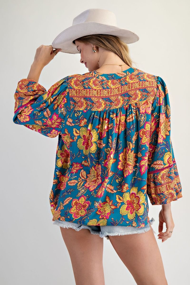 Bubble Sleeve Challis Top