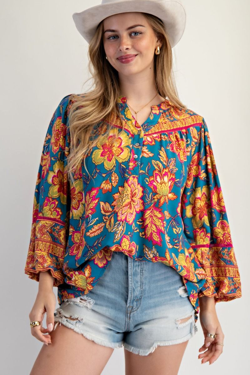 Bubble Sleeve Challis Top