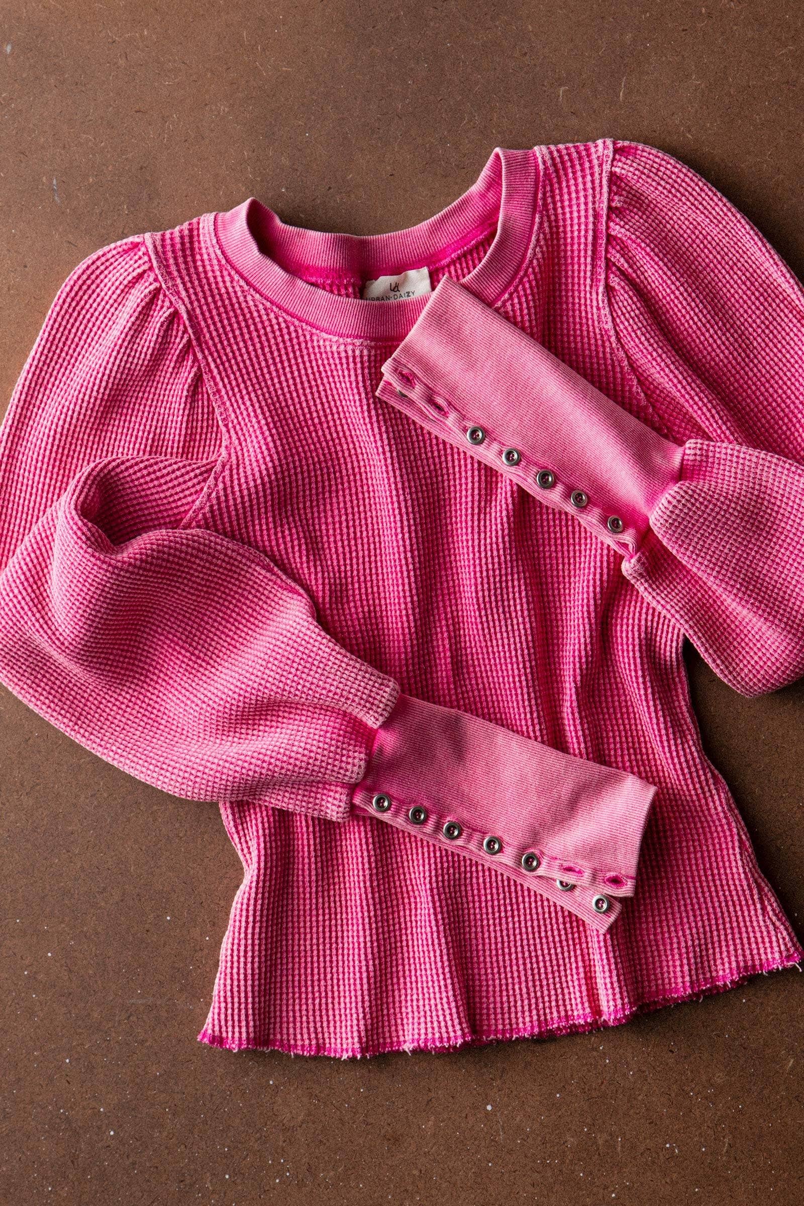 Waffle Knit Long Sleeve Crewneck Top