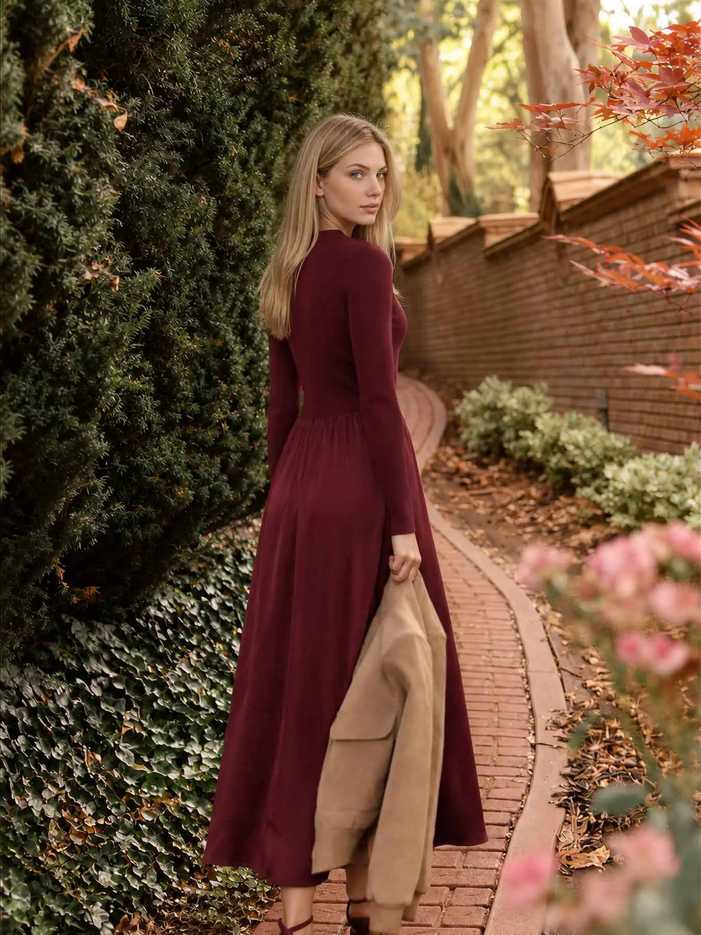 Ribbed Mock Neck Satin Twofer Midi Dress