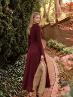Ribbed Mock Neck Satin Twofer Midi Dress