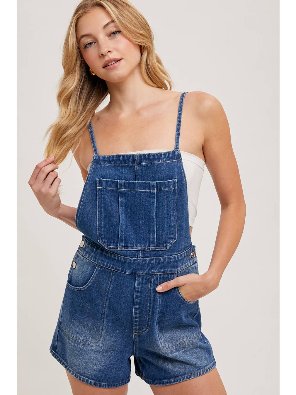 Denim Bow-Tie Overall Shorts