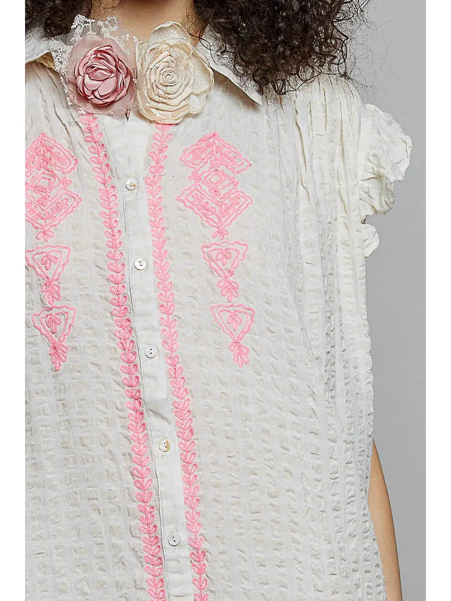 Saint Lucia Embroidered Shirt Dress