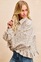 Textured Floral Ruffle Hem Top