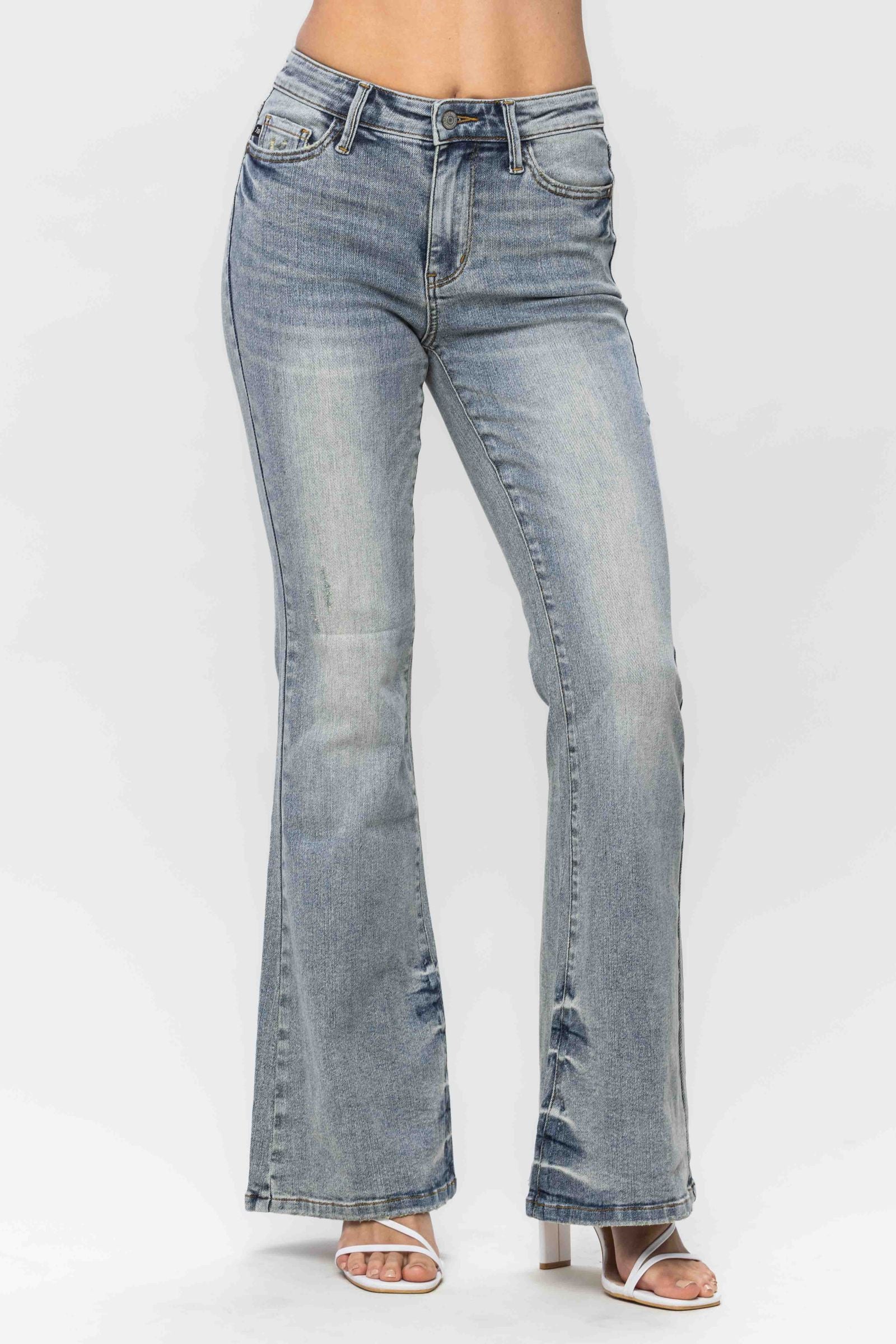 Tinted Pin Tack Flare Jeans