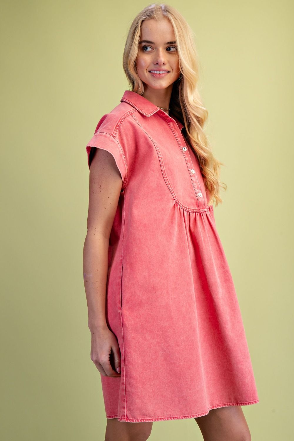 WASHED DENIM SHIRT DRESS