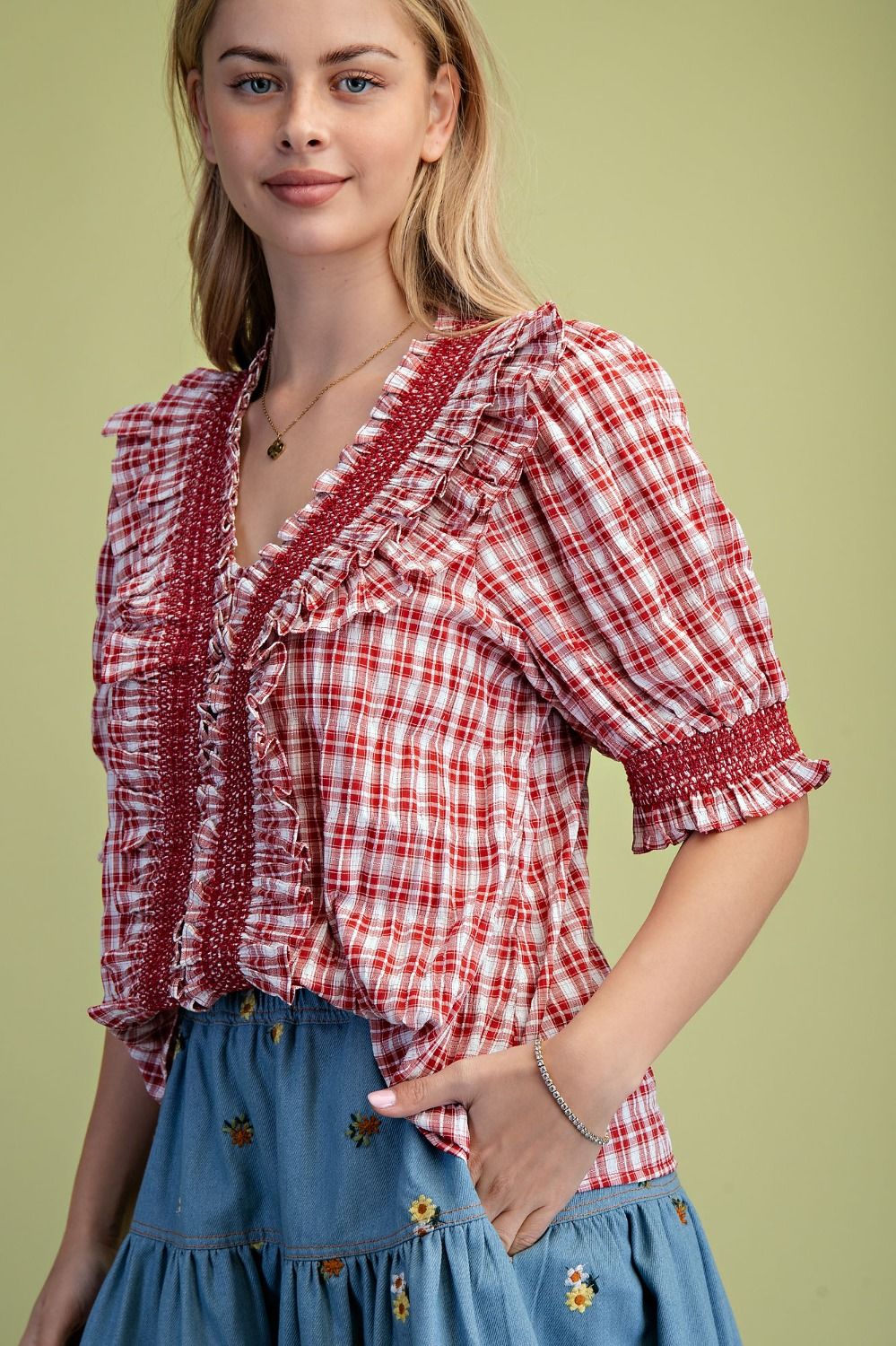 PLAID SEERSUCKER BLOUSE