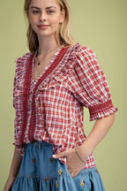PLAID SEERSUCKER BLOUSE