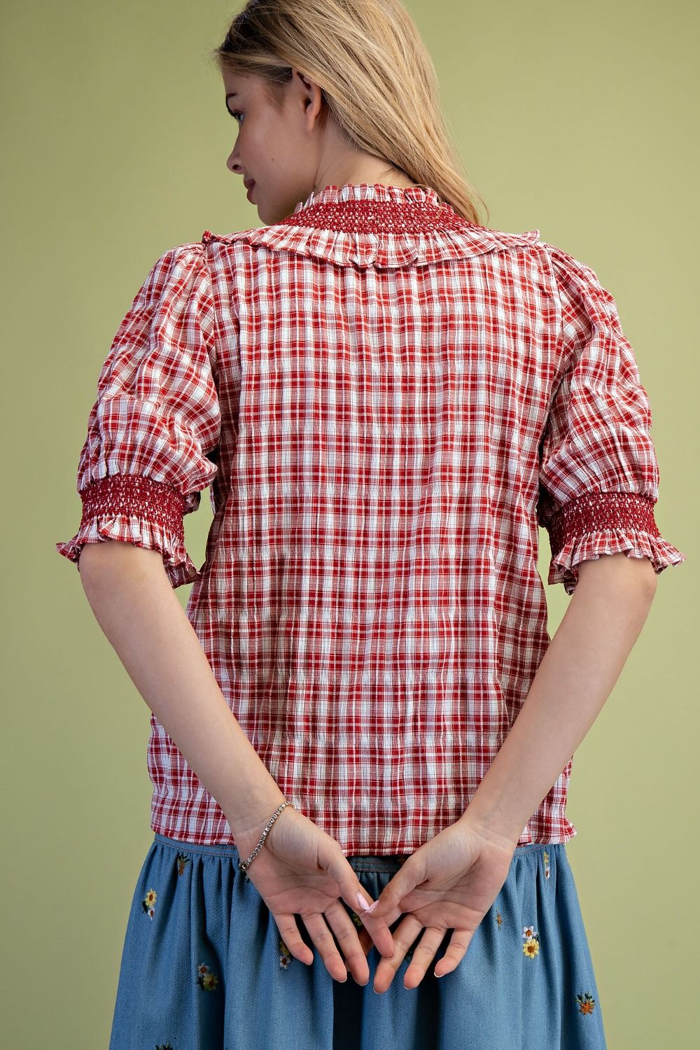 PLAID SEERSUCKER BLOUSE