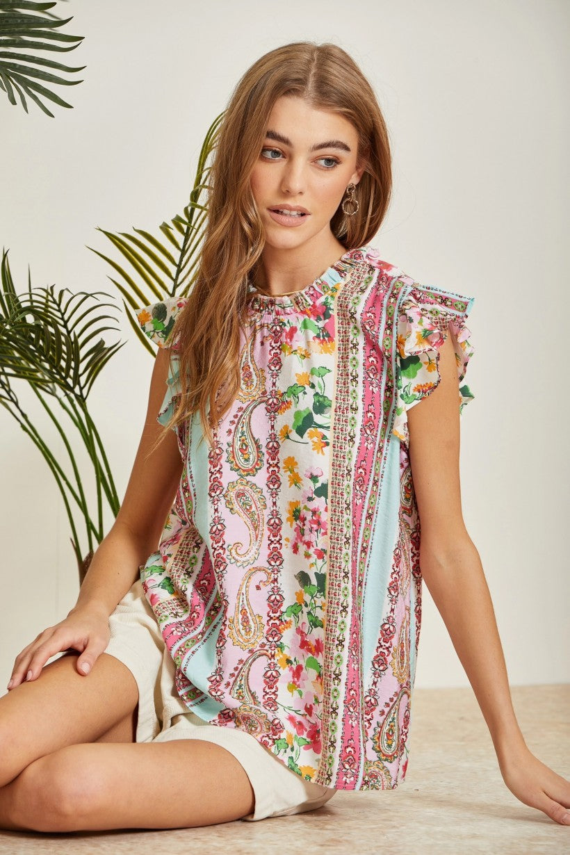 Flutter Sleeve Print Top