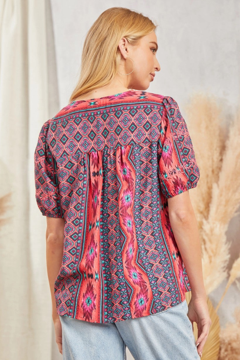 Embroidered Aztec Top