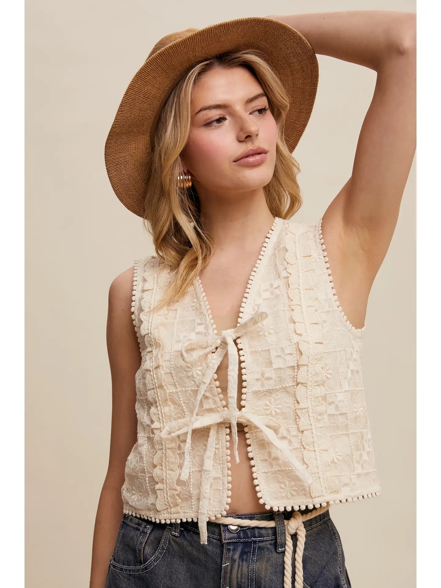 Embroidered Lace Tie Vest